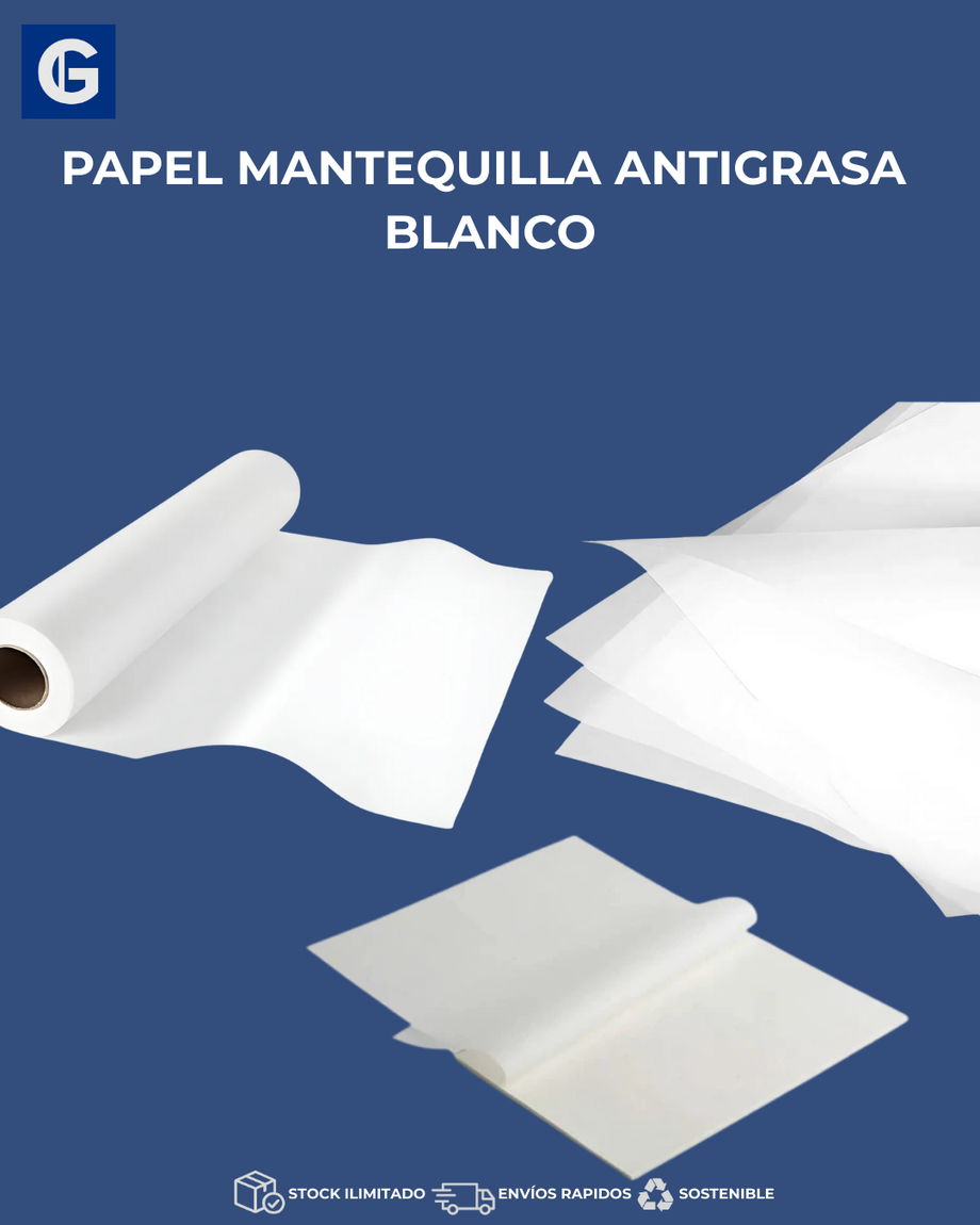 Papel mantequilla antigrasa blanco en rollo y hojas